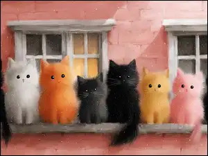 Różowy, Grafika AI, Koty, Kolorowe, Dom