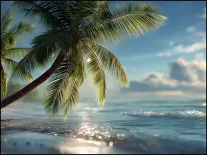 Grafika AI, Palmy, Ocean, Morze