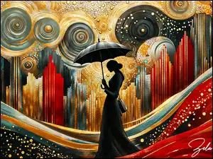 Linie, Grafika, Parasol, Kolorowe, Kobieta, Fale, AI, Sylwetka