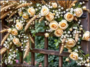 Kłosy, Pergola, Róże, Kremowe, Zboża