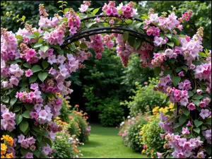 Pnące, Kwiaty, Pergola, Ogród, Jasnofioletowe