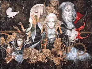 postacie, czaszka, śmierć, Castlevania, sowa