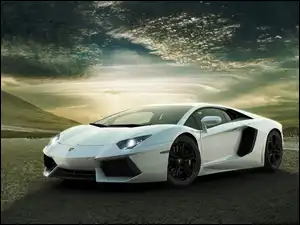Droga, Białe, Lamborghini, Aventador
