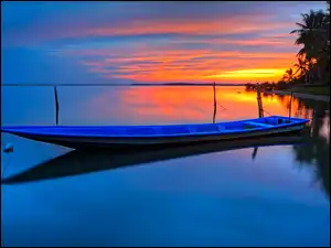 Łódz, Morze, Zachód, Tropiki, Palmy, Słońca