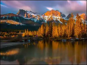 Alberta, Park Narodowy Banff, Góry, Jezioro, Kanada, Drzewa