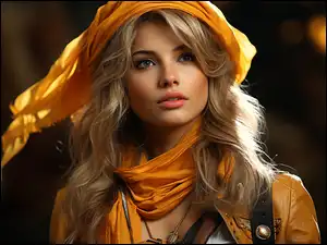 Długowłosa, Blondynka, Grafika, Kobieta, Szal, Kurtka, Makijaż