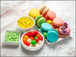 Ciastka, Słodycze, Draże, Miseczki, Makaroniki, Kolorowe