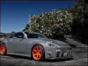 350Z, Drzewa, Nissan, Samochód, Kwitnące