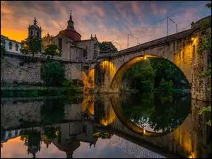 Portugalia, Most, Amarante, Odbicie, Światła, Ponte Sao Goncalo, Klasztor, Rzeka Tamega, Kościół