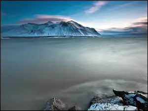 Jezioro Abraham Lake, Kanada, Ośnieżone, Góry