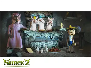 świnki, Shrek 2, wilk, Pinokio
