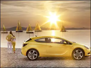 Para, Zachód słońca, Żaglówki, Opel, Morze