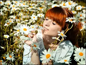 Margerytki, Kobieta, Rude, Włosy