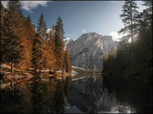 Południowy Tyrol, Jezioro, Odbicie, Włochy, Dolomity, Góry, Lago di Braies