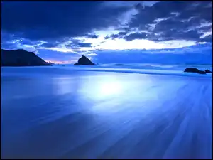 Skały, Chmury, Błękitna, Plaża