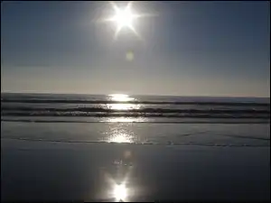 Morze, Odbicie, Słońca, Wschód, Plaża