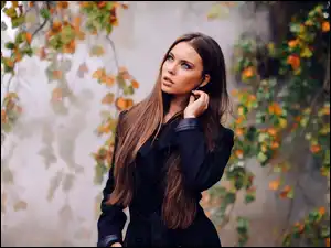 Modelka, Kobieta, Mgła, Jesień, Park, Drzewa