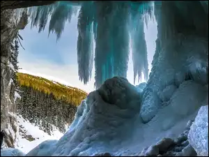 Kanada, Zamarznięty, Prowincja Alberta, Skały, Park Narodowy Jasper, Wodospad, Panther Falls, Zima, Sople