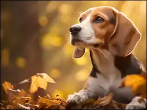 Jesień, Pies, Beagle, Liście