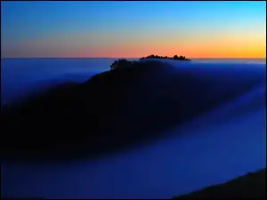 Gęsta, Góry, Słońca, Zachód, Mgła