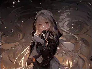 Peleryna, Anime, Uśmiech, Dziewczyna, Woda