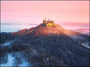 Zamek, Las, Góra, Niemcy, Mgła