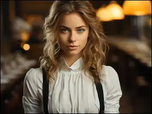 Blondynka, Bluzka, Kobieta, Długowłosa, Biała