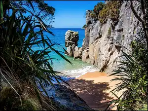 Zieleń, Morze, Skały, Plaża