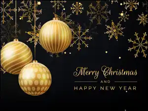 Czarne tło, Napis, Życzenia, Merry Christmas and Happy New Year