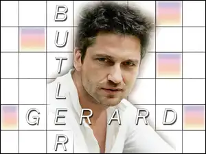 blond włosy, Gerard Butler, białą koszula