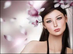 Magnolia, Grafika, Brunetka, Kwiaty