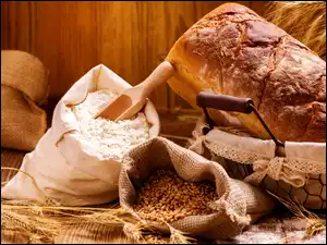 Mąka, Chleb, Ziarna, Koszyczek, Kłosy, Worek