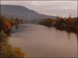 Góry, Jesień, Derwent River, Australia, Rzeka, Drzewa