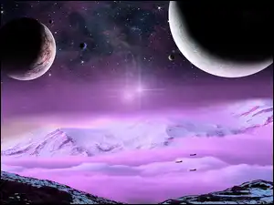 Gwiazdy, Góry, Planety, Kosmos, Fantasy