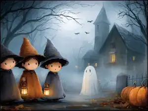 Dynie, Grafika AI, Duszek, Dzieci, Halloween