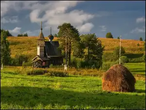 Wzgórze, Rosja, Łąka, Cerkiew, Drzewa
