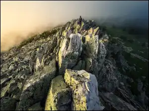 Mężczyzna, Góry, Skały, Mgła