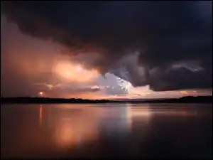 Słońca, Jezioro, Chmury, Zachód