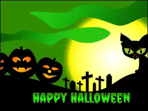 Dynie, Krzyże, Halloween, Grafika 2D, Kot