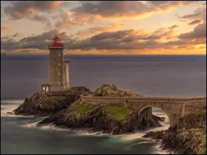 Most, Morze, Francja, Latarnia morska Phare du Petit Minou, Bretania, Gmina Plouzane, Droga