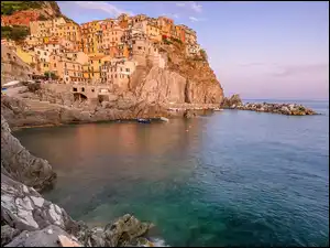 Domy, Włochy, Morze Liguryjskie, Skały, Gmina Riomaggiore, Cinque Terre, Zatoka, Manarola