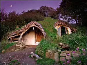 Domek, Roślinność, Księżyc, Noc, Hobbita