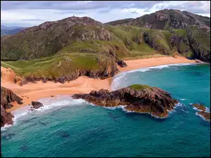 Góry, Plaża, Morze, Hrabstwo Donegal, The Murder Hole Beach, Wybrzeże, Irlandia, Skały