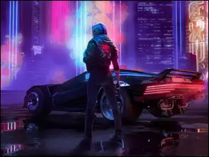 Kobieta, Broń, Cyberpunk 2077, Gra, Samochód