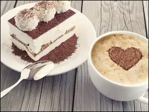 Kawa Cappuccino z sercem i ciasto