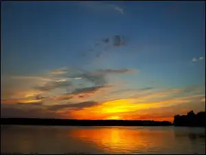 Jezioro, Piękny, Zachód, Słońca