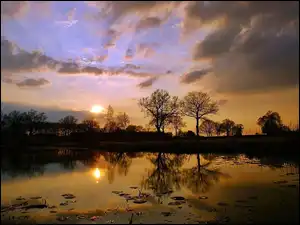 Jezioro, Zachód, Słońca