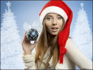 Czapka, Bombka, Kobieta, Długowłosa, Mikołaja