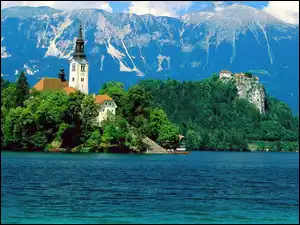 Jezioro Bled, Słowenia, Wyspa Blejski Otok, Kościół Zwiastowania Marii Panny
