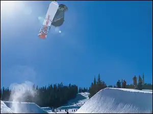 snowboardzista , niebo, deska, Snowbording, śnieg